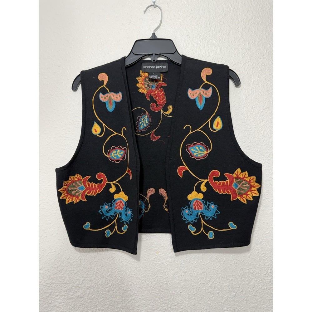 Vtg Boho Wool Vest Womens L Colorful Art Artsy Earthy - Picture 2 of 6